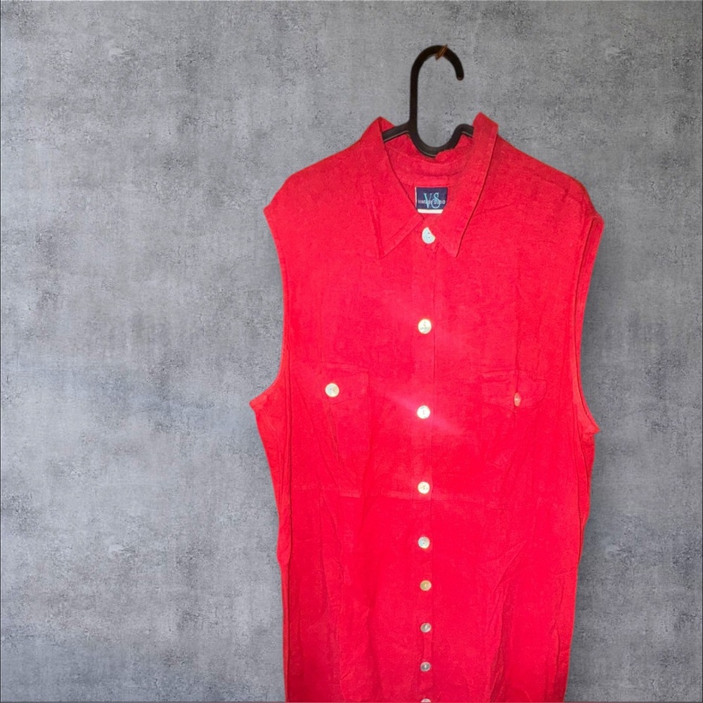 Sleeveless Red Button-Up Dress